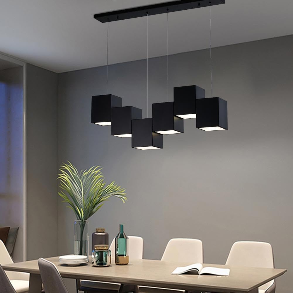 Black Linear Chandelier – Modern Kitchen Island U-Shape Pendant Light, Frosted Glass Globes, Iron Frame (47.2" Wide, Gold & Black)