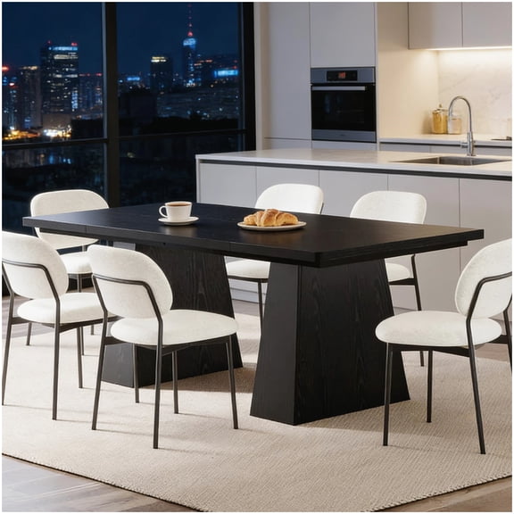 Modern Black Kitchen Table with Tapered Legs, Solid Wood Dining Table for 6, Multipurpose Office Desk and Workstation