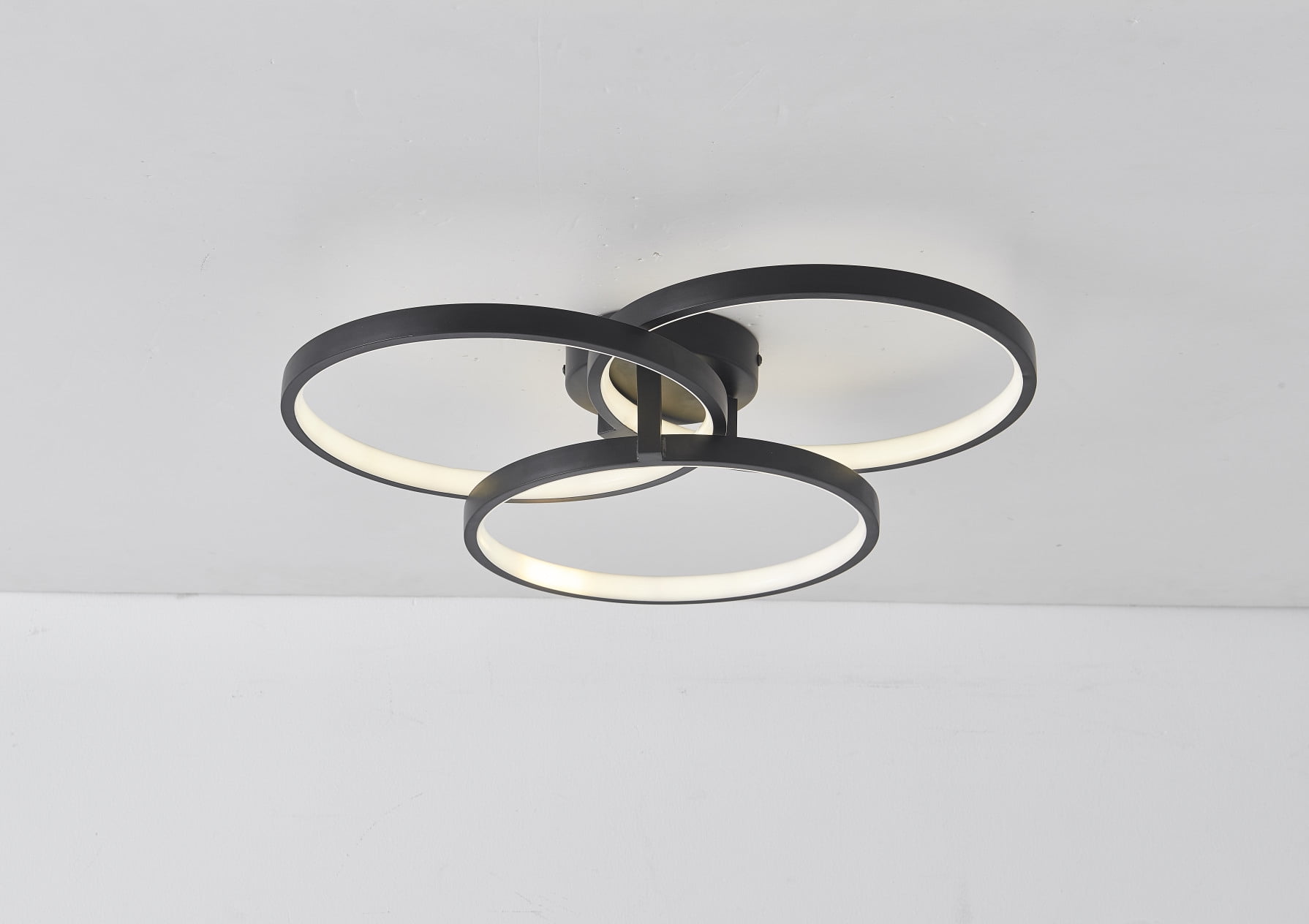 Modern Black LED Ceiling Light Fixture - 3-Ring Flush Mount for Living ...