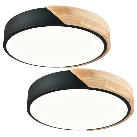 Modern Black LED Flush Ceiling Light 2-Pack