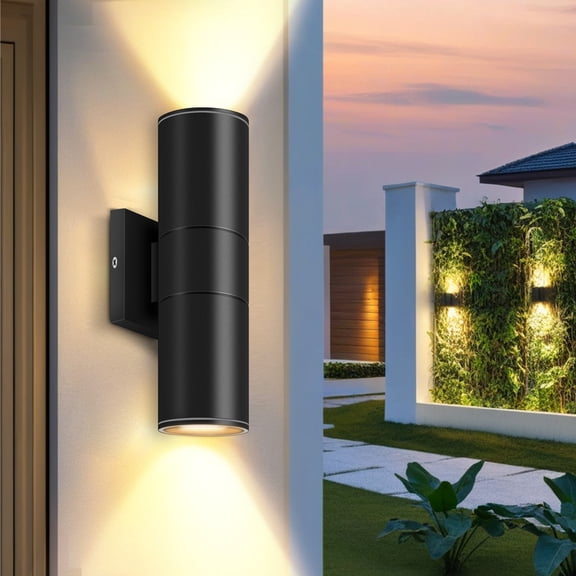 HKMGT Modern Black LED Outdoor Wall Light 12W, Waterproof Aluminum Up Down Sconce for Porch Patio (1-pack)