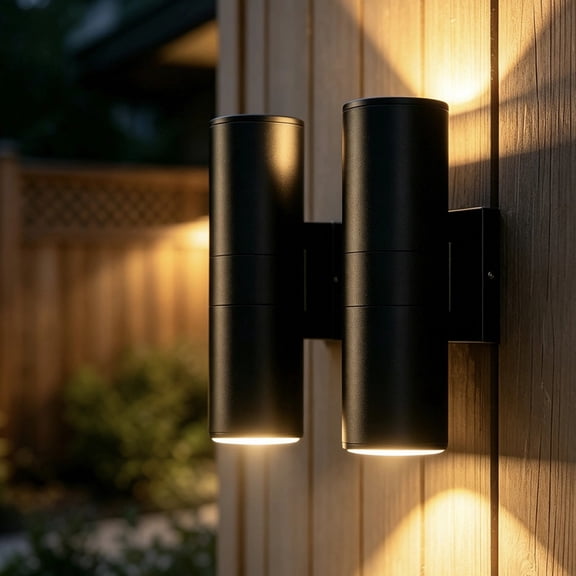HKMGT Modern Black LED Outdoor Wall Light 12W, Waterproof Aluminum Up Down Sconce for Porch Patio (2-pack)