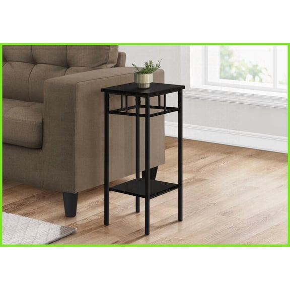 Modern Black Laminate & Metal Coffee Table with 2 Storage Shelves, Space-Saving for Living Room/Bedroom