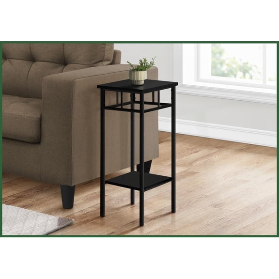 Modern Black Laminate & Metal Coffee Table with 2 Storage Shelves, Space-Saving for Living Room/Bedroom
