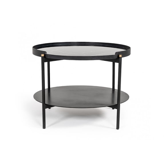 Modern Black Marble Painted Round Metal Coffee Table