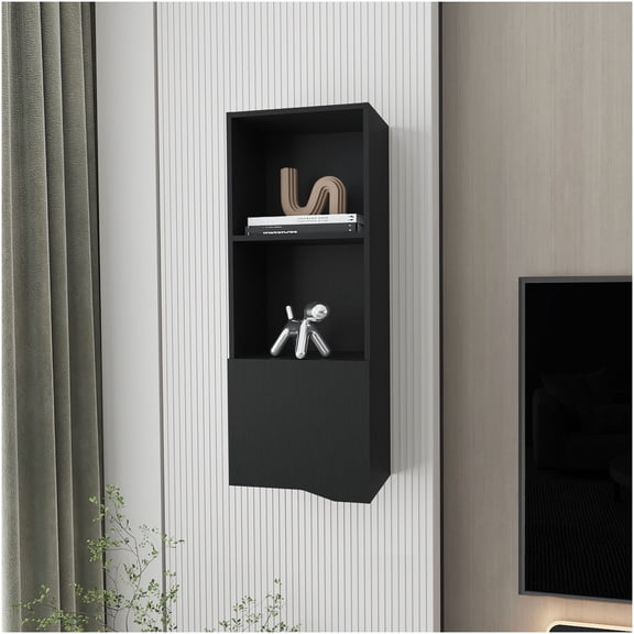 Modern Black Melamine Wall Cabinet with Door for Living Room Storage