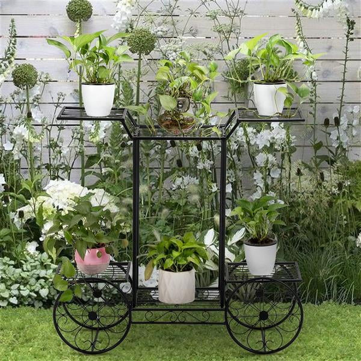 Modern Black Metal 6-Pot Detachable Plant Stand - Indoor/Outdoor Garden Patio Deck Display Rack