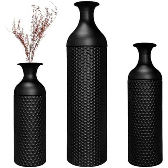 Modern Black Metal Floor Vase Set of 3 (27/20/16 Inch) - Honeycomb Texture Large Tall Standing Vases for Living Room, Bedroom, Entryway & Office Decor$$Home Decor, Kitchen, & Other