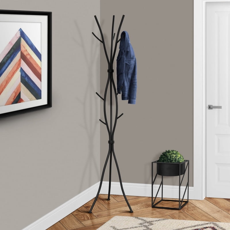 Tree Garment Rack Modern Black Metal Free Standing Hall Tree Coat Rack with 11 Hooks, 74 ...
