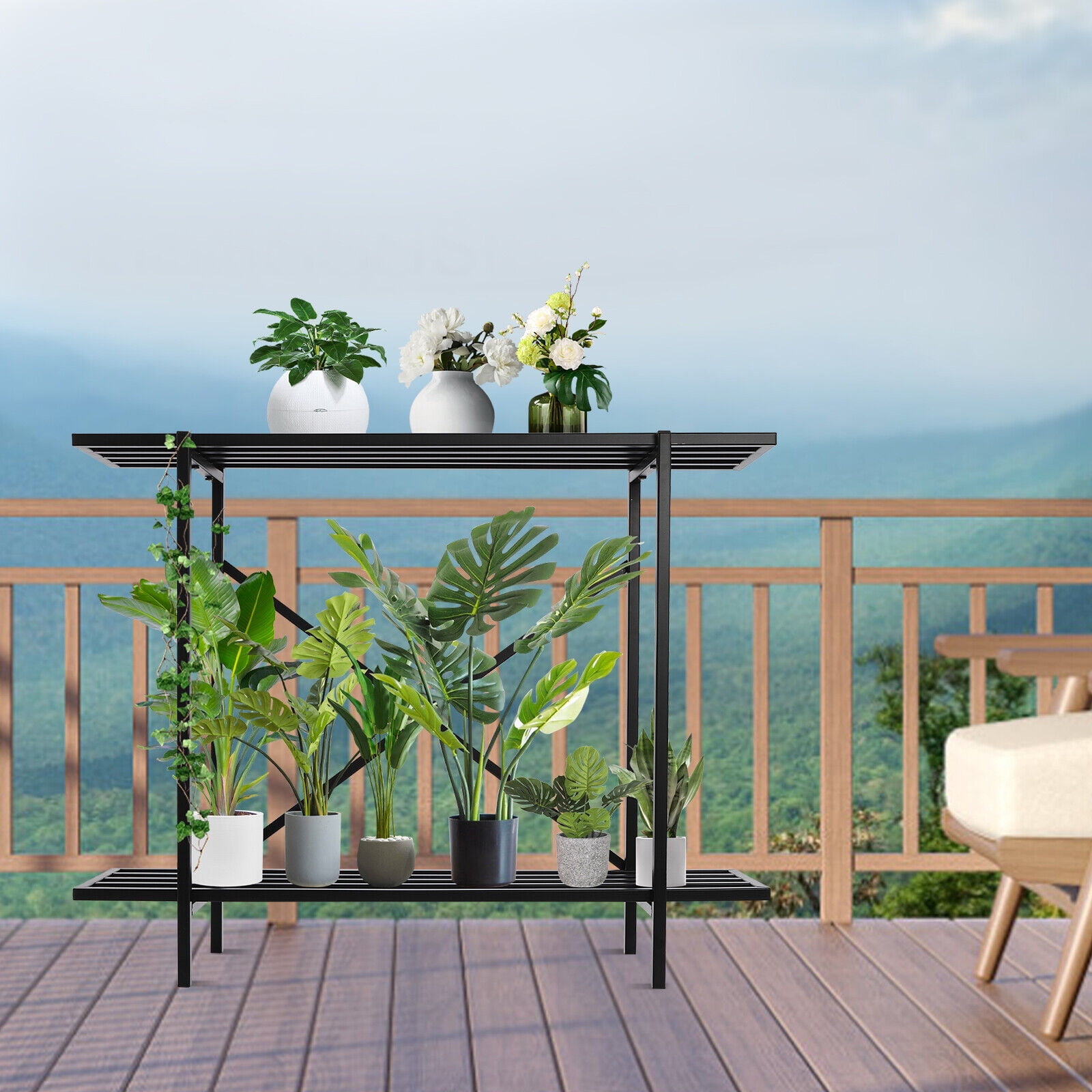 Simple Metal Plant Rack Modern Black Metal Plant Stand, 2-Tier Plant Stand, Iron Plant Rack for ...