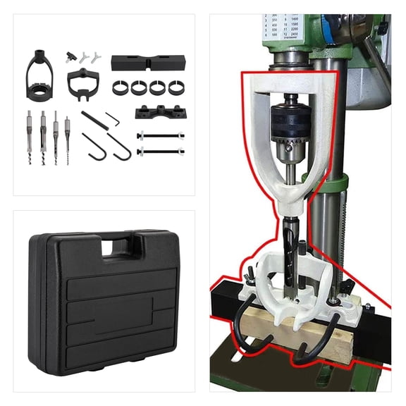 Modern Black Mortising Attachment for Drill Press, 4 Model Drills Chisel Set, Mortise and Tenon Tools