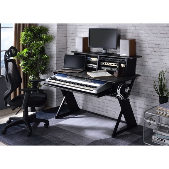 Modern Black Music With Extra Storage And Integrated Features Black Workstation: Metal, Spacious Desktop, Handy