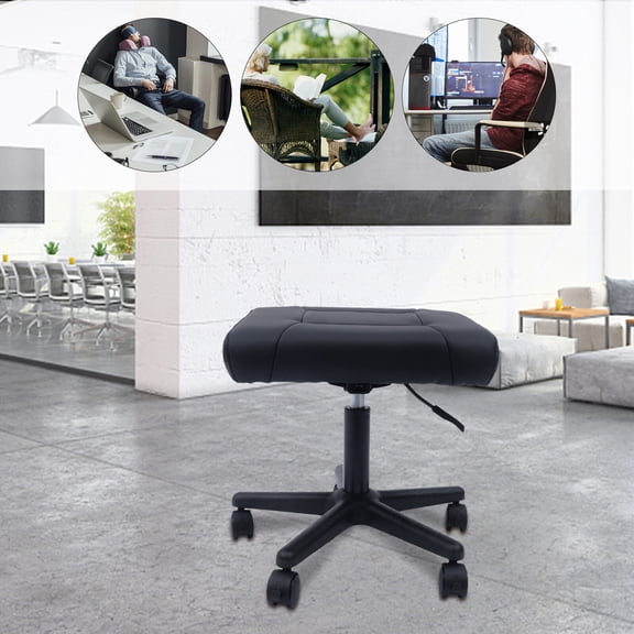 Modern Black Office Foot Stool with Wheels, Height Adjustable Rolling Leg Rest Adjustable Rotatable Angle 360, Load-bearing Capacity 220.46lbs for Home, Office, Massage Parlors