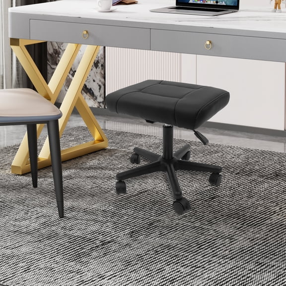 Modern Black Office Footrest, Height Adjustable Foot Stool with Wheels, 360 Rotatable Foot Stand Under Desk