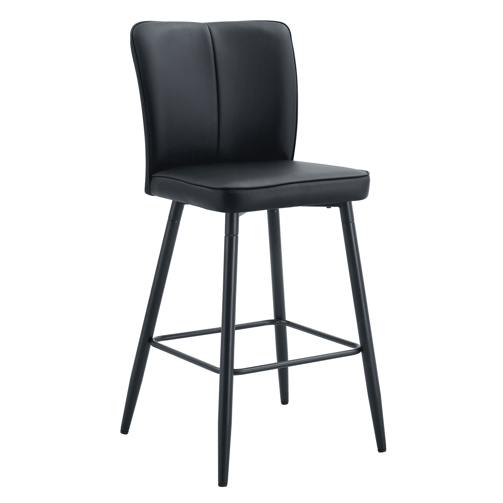 Modern Black PU Bar Stools Set of 2, sleek vertical backrest design, perfect for bars and living rooms.