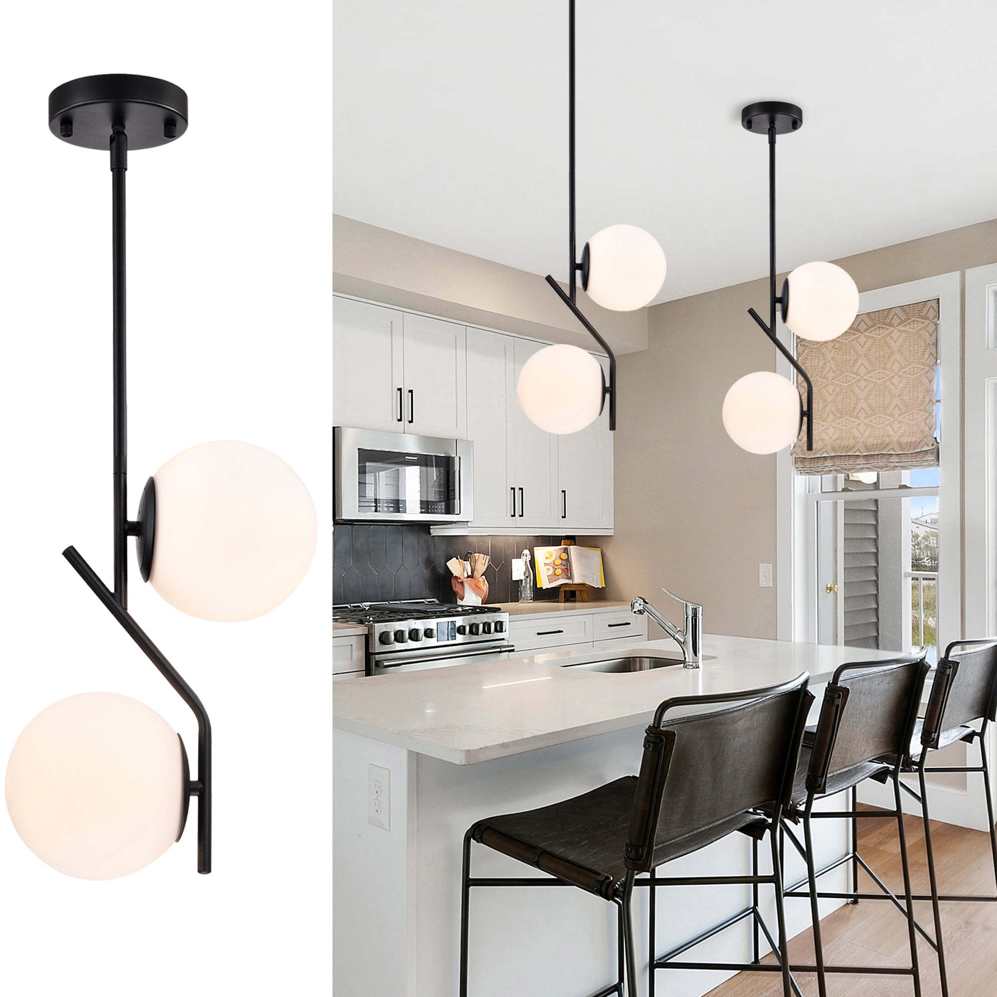 Modern Black Pendant Lights Fixtures 2Light Mid Century Modern