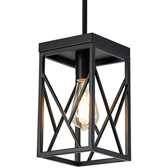 Modern Black Pendant Light with Metal Cage, One-Light Adjustable Rods Industrial Mini Pendant Lighting Fixture for Kitchen Island Cafe Bar Farmhouse, Black$$Tools & Hardware Other