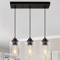 Modern Black Pendant Lights Glass Hanging Light Industrial Farmhouse Lighting for Kitchen Island Dining Room Bedroom（3-Light）