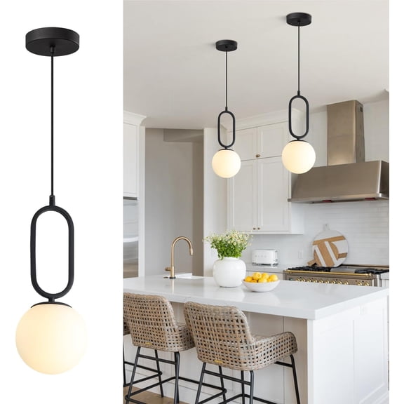 Modern Black Pendant Lights Mid Century White Glass Hanging Light Fixture Retro Industrial Pendant Lamp Vintage Pendant Light for Kitchen Living Dining Room