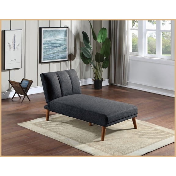 Modern Black Polyfiber Adjustable Chaise Lounge – Convertible Sofa Bed with Solid Wood Legs for Living Room