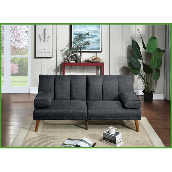 Modern Black Polyfiber Convertible Sofa Bed - 71” Living Room Couch with Solid Wood Legs