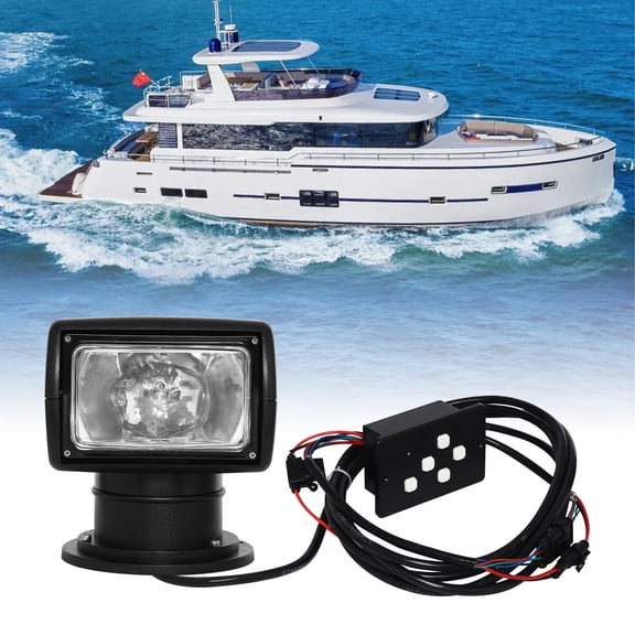 Modern Black Portable Boat Search Light Remote Control LED Marine Spotlight 360 Rotate 2500LM