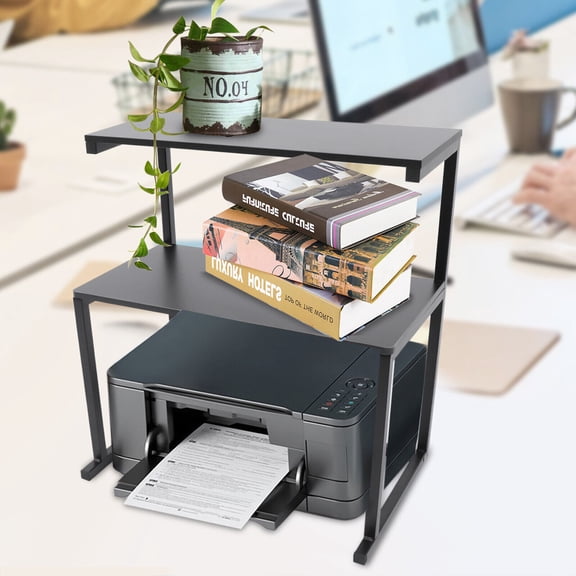 Modern Black Printer Stand, 3 Tier Metal Wood Desktop Storage Orgarnizer Rack for Home Office 20.67*14.17*24.88inch