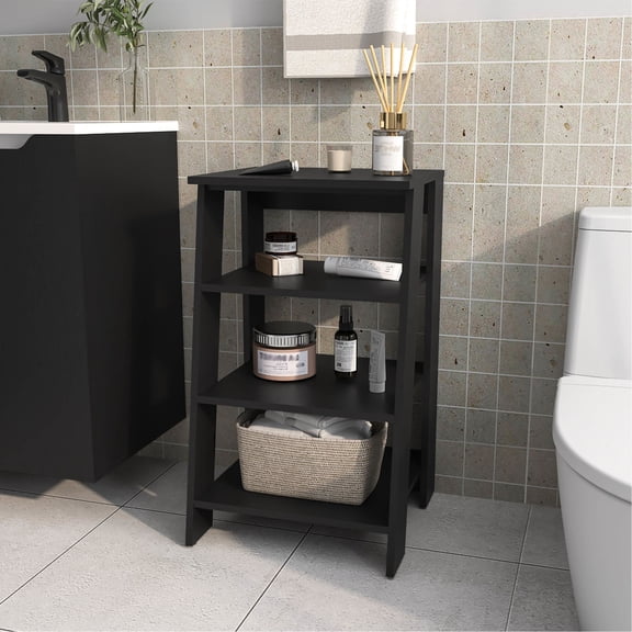 Modern Black - Quick Assembly - Bathroom Use - Organize Towels and Hygiene Products