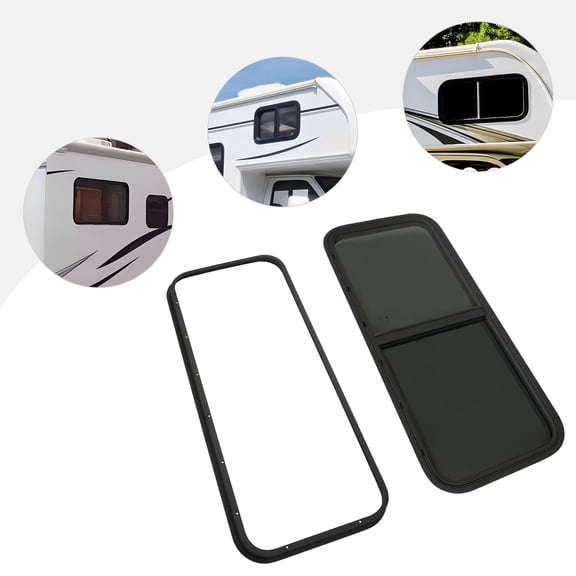 Modern Black RV Window Teardrop 42" W X 22" H Horizontal Sliding Glass Optional Trim For Universal RVs