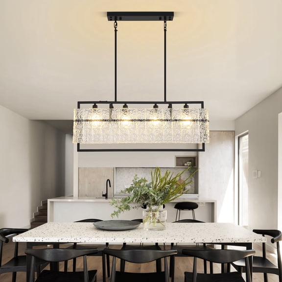 4-Light Black Modern Rectangle Kitchen Island Chandeliers
