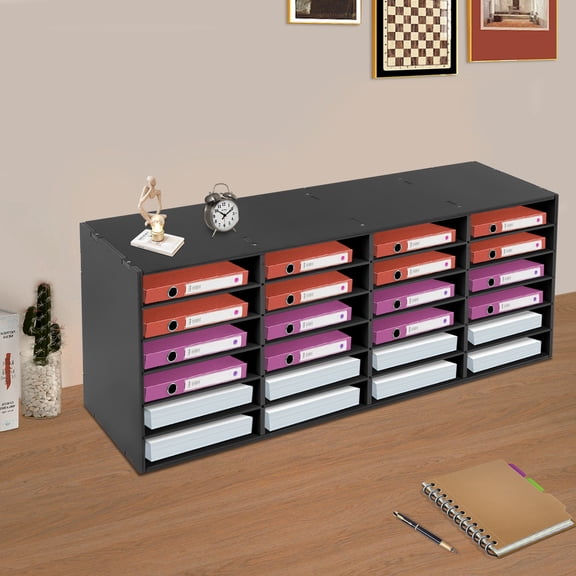 Modern Black Rectangular Mail Organizer PVC Literature Organizers 24-Slots Paper Sorter Organizer