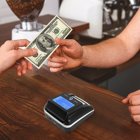 Modern Black Rectangular Portable Counterfeit Bill Detector Rechargeable USD & EUR Bill Checker Machine