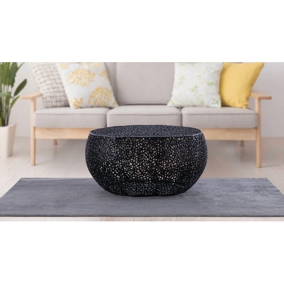 Modern Black Round Coffee Table with Aluminum Casted Frame (CA Inventory)