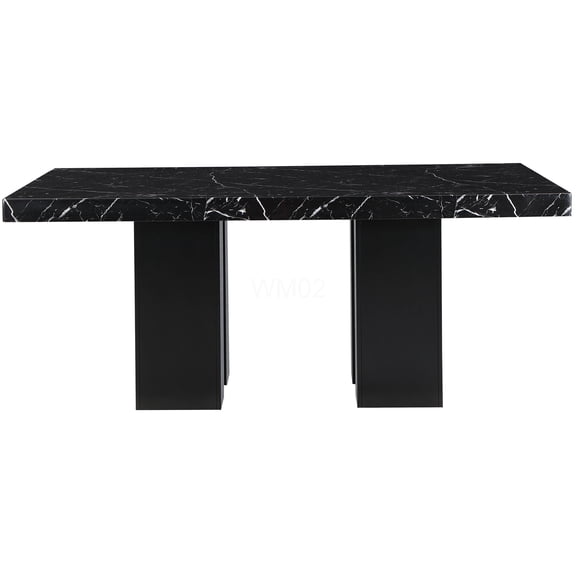 Modern Black Rubberwood Dining Table for 6, Transitional Rectangular Kitchen Table with Double Pedestal Base