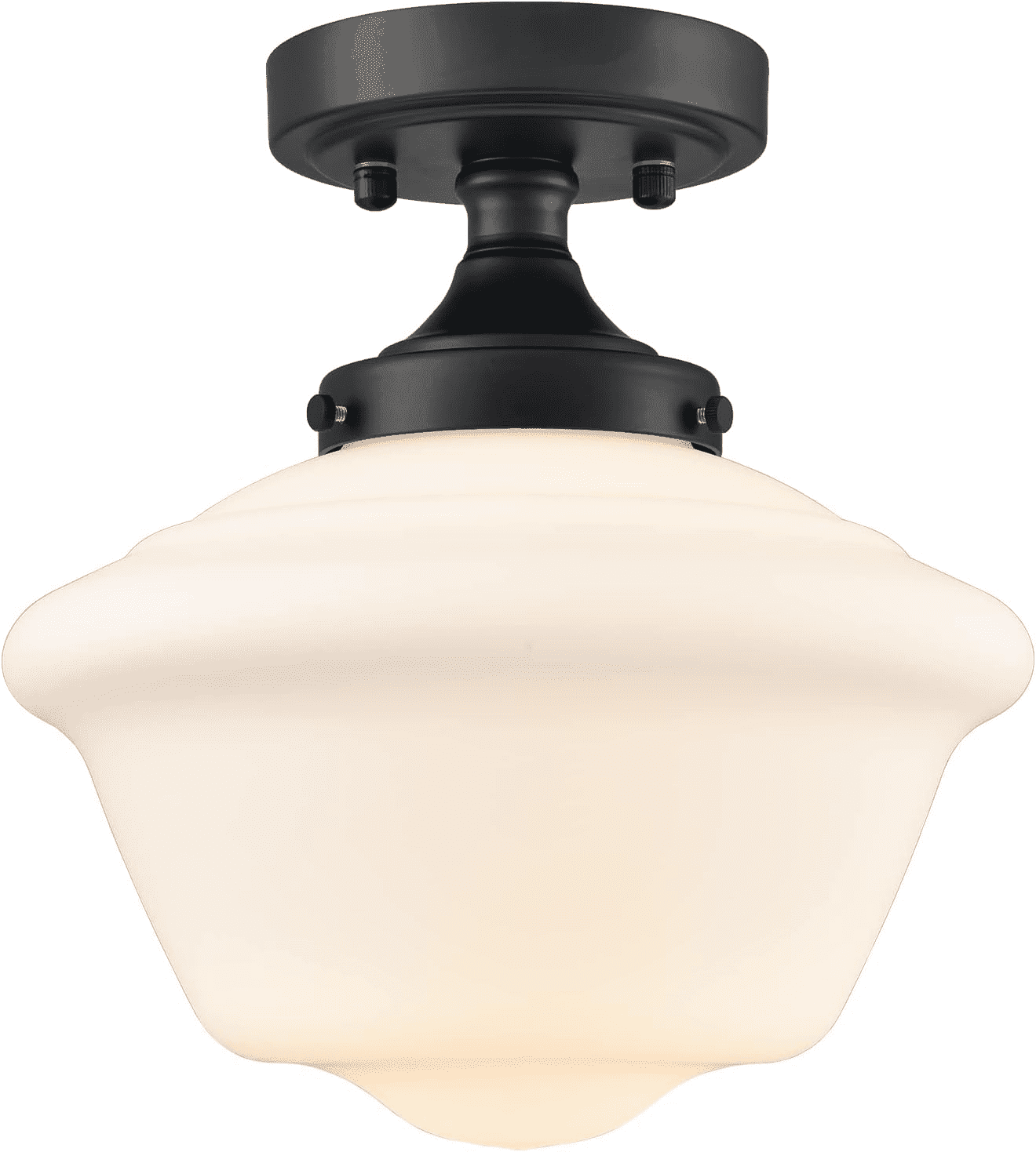 Modern Black Semi Flush Mount Ceiling Light Schoolhouse Light Fixture Milk Glass