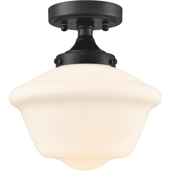 Modern Black Semi Flush Mount Ceiling Light Schoolhouse Light Fixture Milk Glass