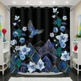 thumbnail image 1 of Modern Black Shower Curtain with Blue & Purple Floral Design, Gold Accents & Bird, 1 of 5