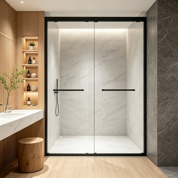 Modern Black Shower Door 50-54"W x 72"H, Adjustable Bathroom Sliding Door Built With 1/4(6.0mm)Thick Certified Tempered Clear Shower Glass Panel