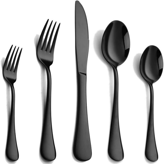 Modern Black Silverware Set 30Piece Stainless Steel Flatware for 6