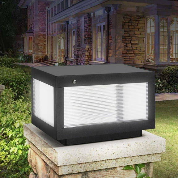 Modern Black Square Solar Column Lamp With Dimmable LED Lights, Long-lasting Illumination, Automatic Sensor Switch, Outdoor Waterproof