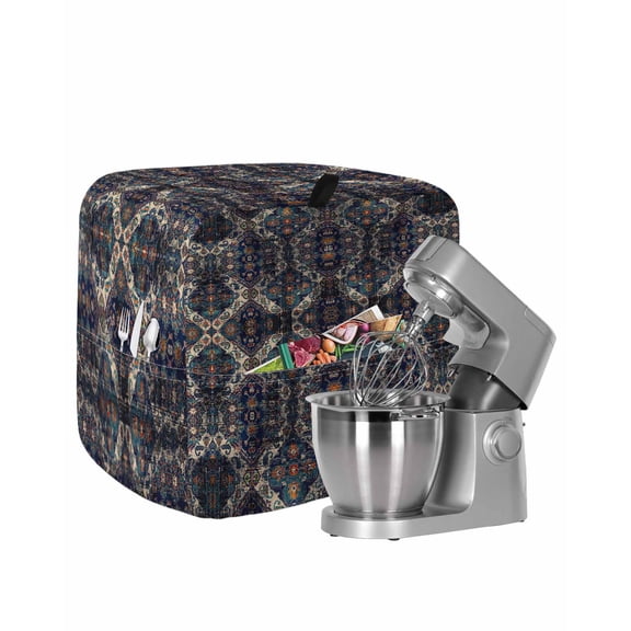 Modern Black, Stand Mixer Dust Cover with Storage Pocket & Handles, Abstract Rustic Chic Geometric Bohemia Fits All Tilt Head & Bowl Lift Kitchen Appliance Cover Organizer Bag Accessories, 6-8 Quart