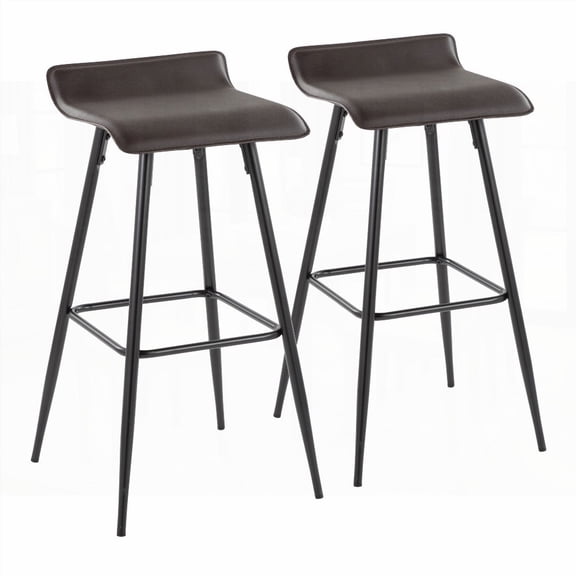 Modern Black Steel & Espresso Faux Leather Bar Stools - 2-Pack with Fixed Height