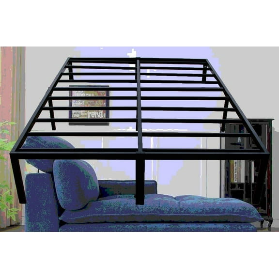 Modern Black Steel Platform Foundation for Queen Bed with 2000-Pound Load