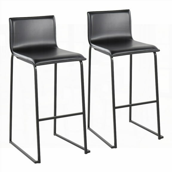 Modern Black Steel and Faux Leather Barstools - 2-Pack with Built-in Footrest