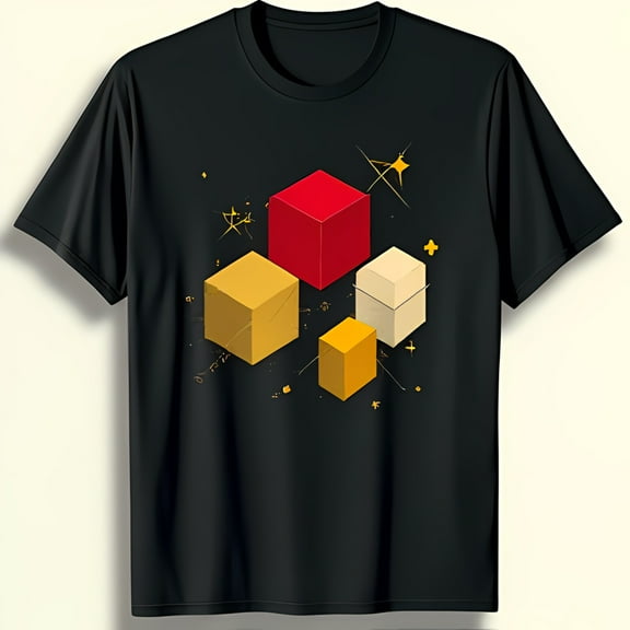 Modern Black T-Shirt with Colorful Geometric Graphic Design Stylish & Unique