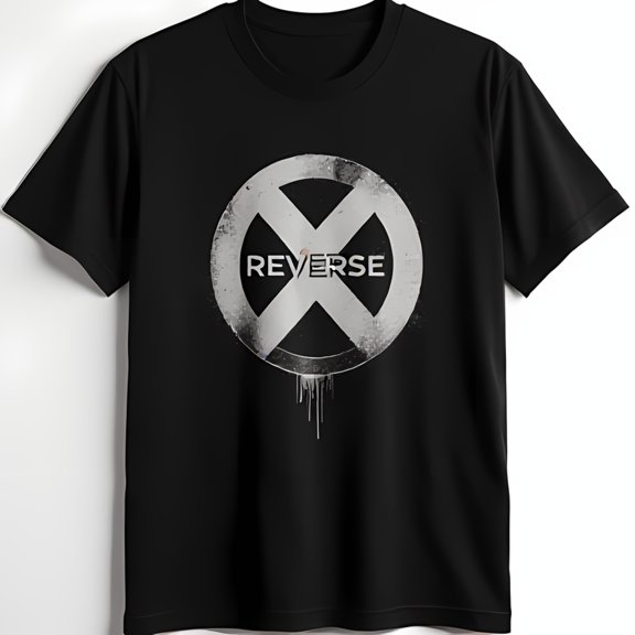 Modern Black T-Shirt with Striking White 'X' Graphic and 'REVERSE' Design Comfortable Everyday Wear