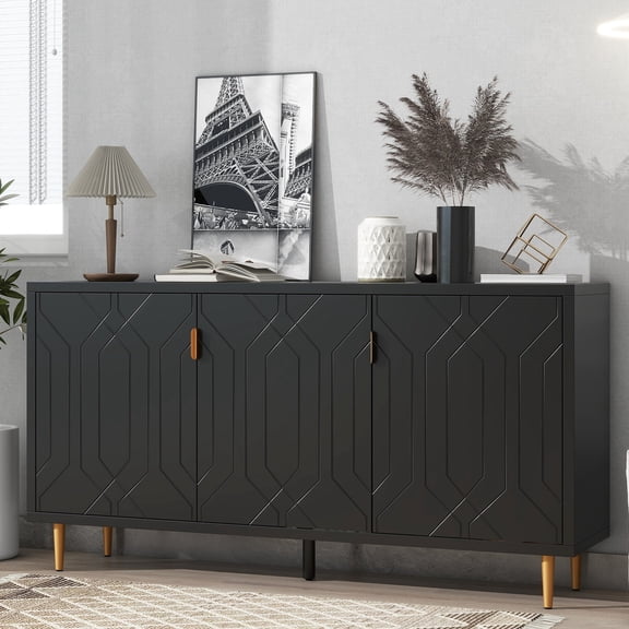Modern Black TV Stand, 3 Shelves for 70-Inch TVs / Simple Assembly for Home