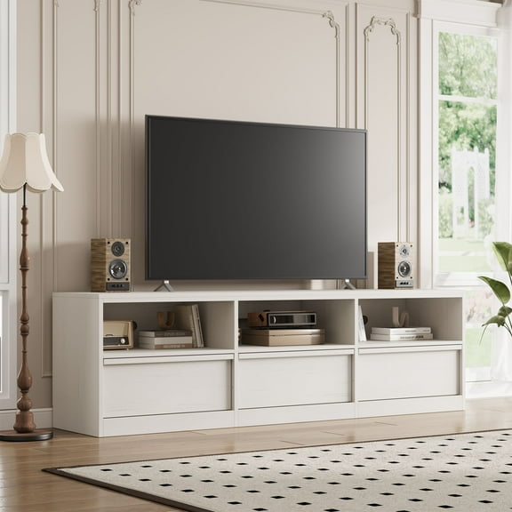 Modern Black TV Stand with Dual Drawers, Designed for 60-70 in televisions - a Stylish Addition to Any Living Space