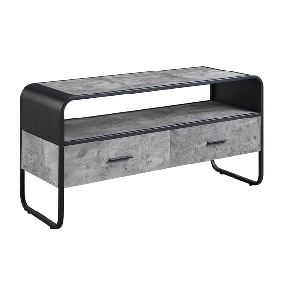 Modern Black TV Stand with Sleek Design, Concrete Gray Frame, Storage Shelves and Drawers, Luxury Living Room Furniture, 1 Piece