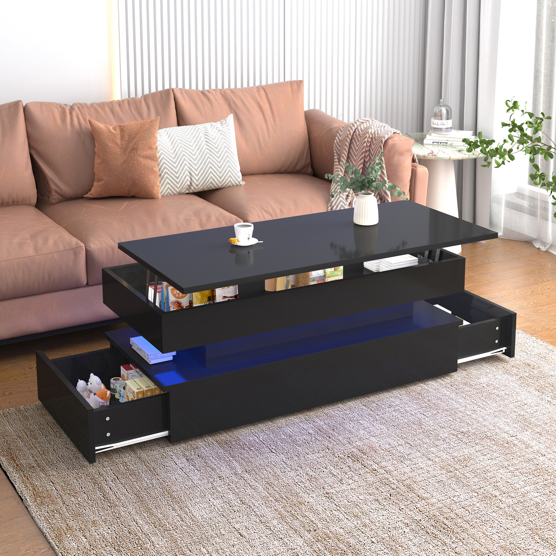 Offer Table Layout Design Modern Black Three-tier Coffee Table with Folding Design - Offer ...